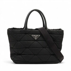 Prada Tessuto Impuntu Nylon Leather Handbag Black